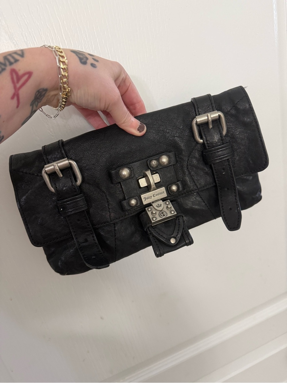 Y2K Vintage Juicy Couture Black Foldover Clutch Bag